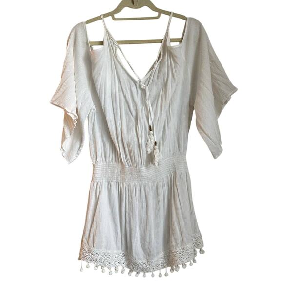 Ella Moss White Embroidered Cold Shoulder Cover-up Women's Large - Picture 1 of 10